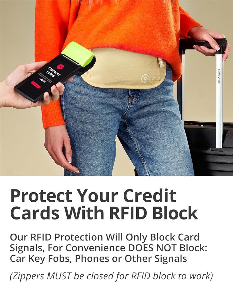 Vantamo Money Belt with RFID For Men & Women, Hidden Passport Holder for Travel, 2 Compartment Travel Fanny Pack for Women Anti Theft - Image 3